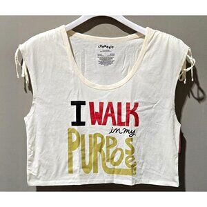 Lo Harris Women's Large I WALK IN MY PURPOSE Cropped & Cinch Top Cream Tank Top